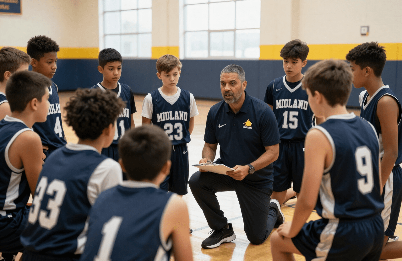 CMYBA coach in a huddle with youth players